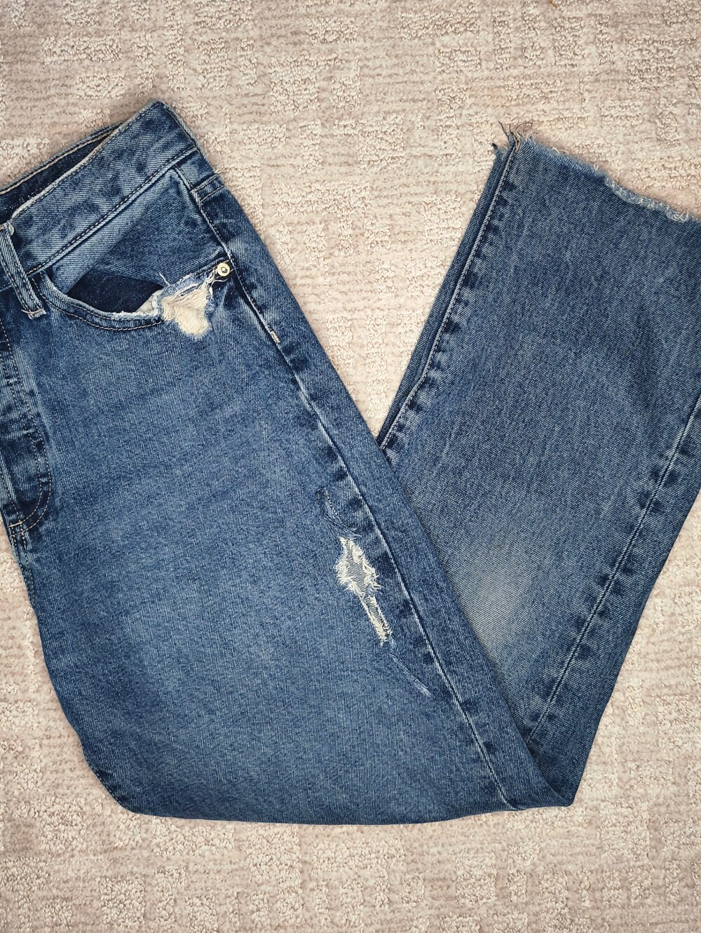 DL1961 Patti High Rise Vintage Straight Distressed Button Fly Jeans Size 27 EUC